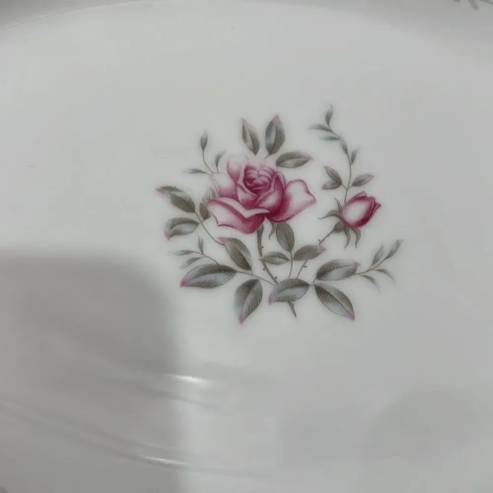 Regency Japan Oval Serving Platter Silver Trim Blue White Pink Rose Floral